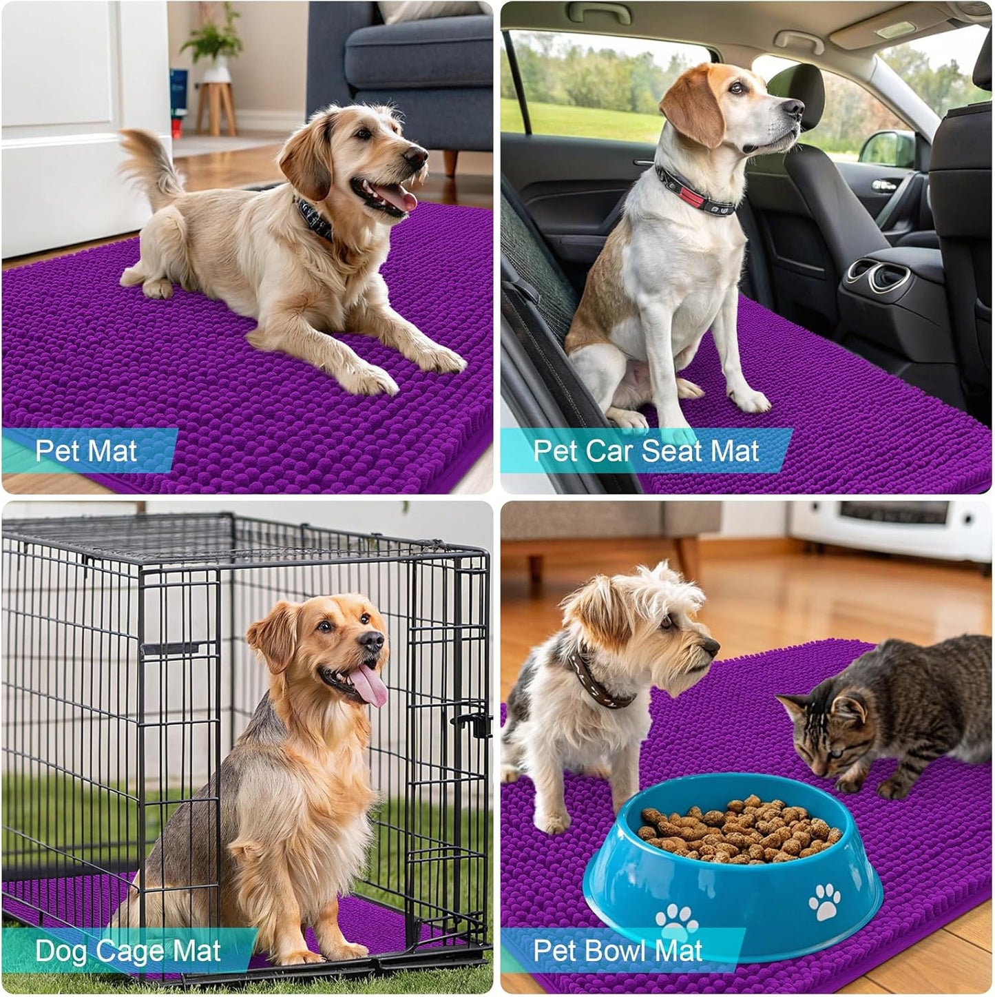 OLANLY Dog Door Mat - Absorbent Non-Slip Chenille Mat for Muddy Paws | 40x32 Inches, Purple