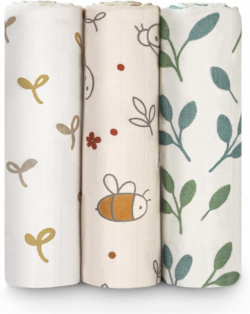 HECCEI Baby Swaddle Blanket - Large 70% Bamboo & 30% Cotton Muslin | Breathable 47 x 47 Inches for Newborns