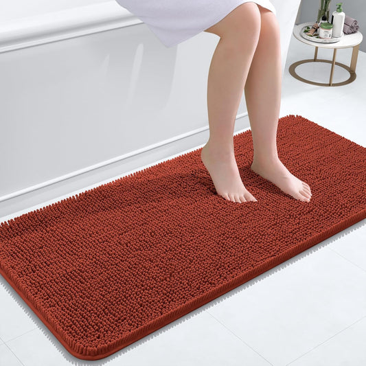 OLANLY Bathroom Runner Rugs - Soft Absorbent Chenille with Quick Dry Rubber Backing | 47"x20", Rustic Terracotta