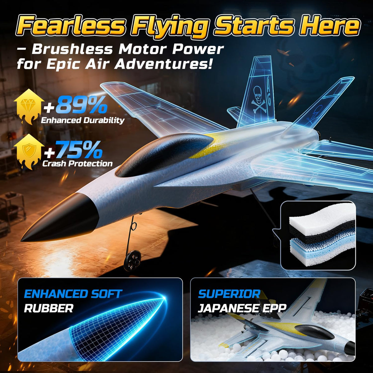 DEERC F18 4 Channel RC Plane for Adults Remote Control Airplane Fighter Jet,2.4GHz 6-axis Gyro Stabilizer RTF Hobby Glider Aircraft Plane with 2 Batteries Easy to Fly for Adults Boys