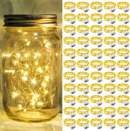 Skiennix 50-Pack Fairy Lights - 7Ft 20 LED Twinkle String Lights | Battery Operated & Waterproof for Weddings, Parties, and Home Decor - Warm White