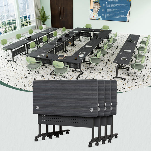 2 Pack Conference Room Tables,Mobile Folding Conference Table with Wheels,Modern Training Locking Rolling Meeting Conference Tables with Flip-Top for Office Classroom Business,6-12 Person,55.1IN