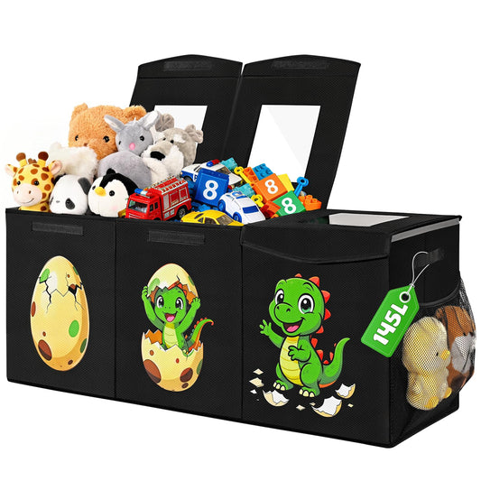 Livole 145L Toy Box, Collapsible Kids Toy Chest Bins with Lids Sturdy Large Toy Storage Organizer Boxes Baskets for Boys Nursery Room Playroom Closet, 40"X16"X14", Black