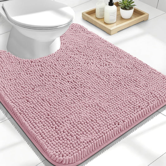 OLANLY U-Shaped Toilet Rugs - Extra Soft Chenille Bathroom Mat, Quick-Dry & Non-Slip | 24x20, Dusty Rose