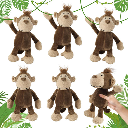 6 Pcs Safari Stuffed Animals Bulk Lion Elephant Monkey Tiger Toy Plush Zoo Animals Junble for Boy Girl Gift Animal Themed Parties Baby Shower Favor(Monkey)