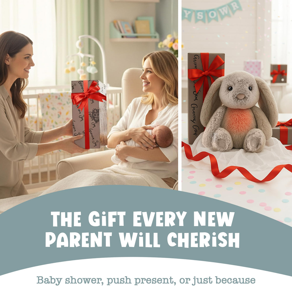 Gemma Joy Baby Sleep Soother Bunny for Baby – Cry Activated Heartbeat Stuffed Animal – Rechargeable Crib Soother with White Noise, Shush, Lullabies & Night Light – Newborn Essentials Must Haves