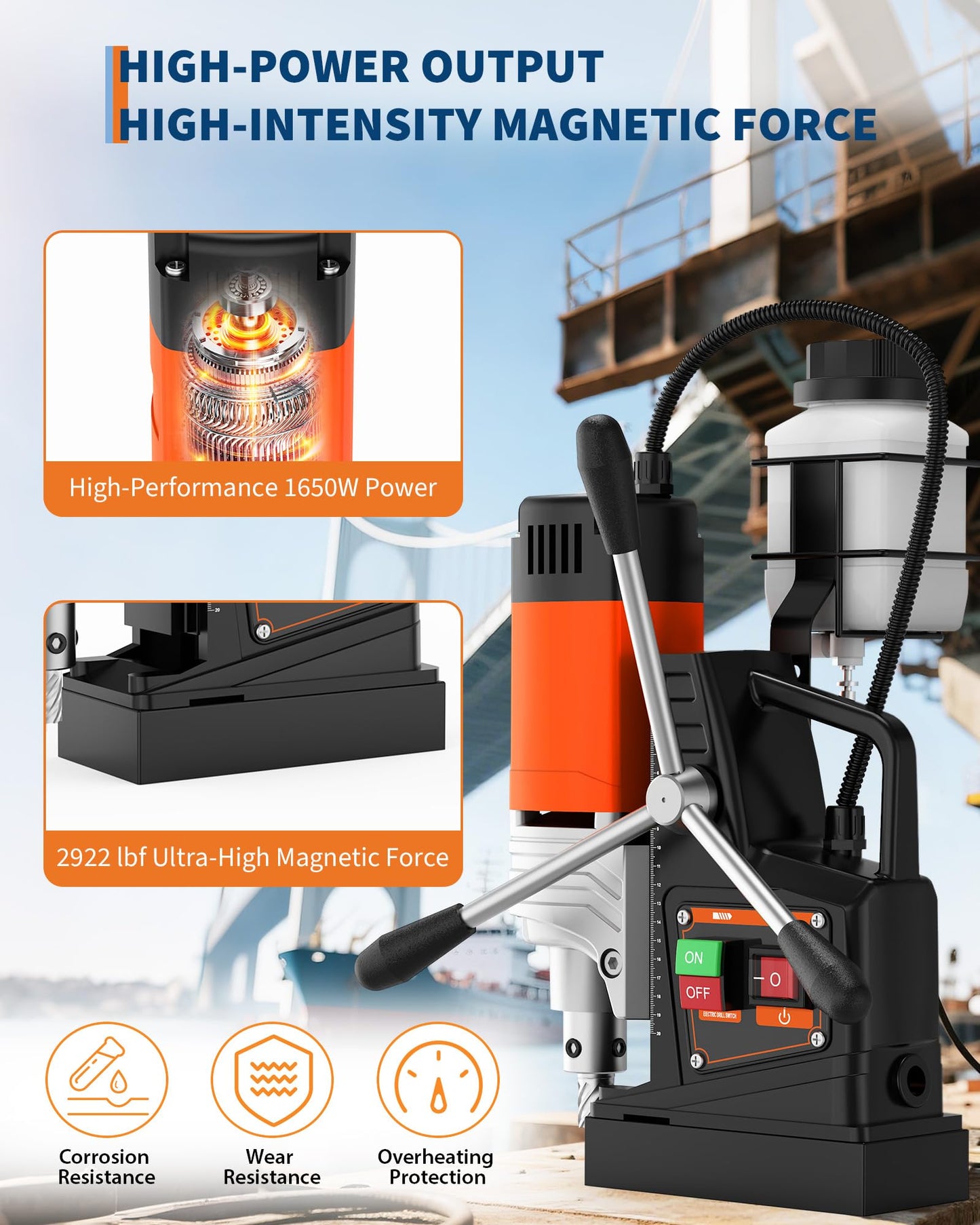 GarveeTech Mag Drill Press, 1650W 1.57 in Boring Diameter, 2922Lbf Power Portable Magnetic Drill, 810 PRM, Electric Drilling Machine for Metal Surface, Industrial and Home Improvement