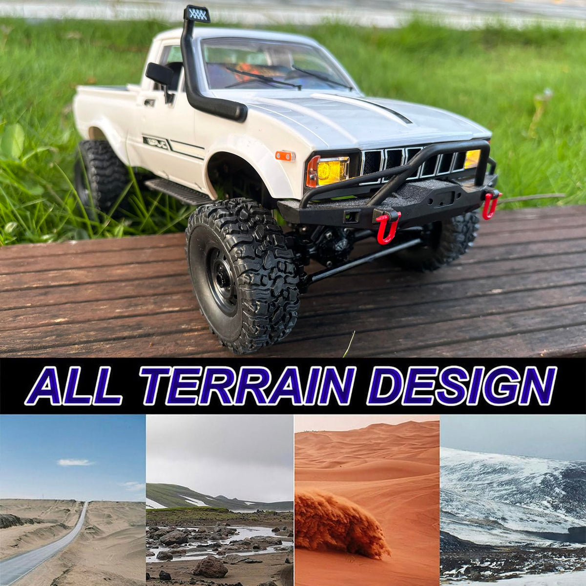 HLSFWDRIVE WPL C24-1 RC Rock Crawler RC Truck 4x4 1/16 Scale RC Crawler Off Road Remote Control Pickup 2.4G All Terrain RTR with Proportional Throttle Steering Led Light Adult