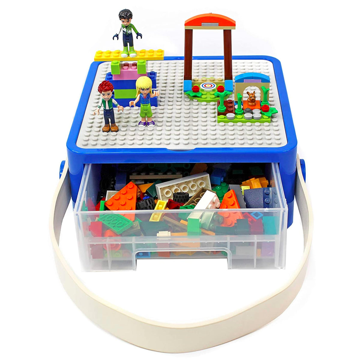 Bins & Things Storage Bin Organizer Box - Toy Storage Case for Building Blocks, Small Dolls and Accessories - Kids Toy Suitcase with Baseplate Lid - Mess-Free Organizer for Travel and Playroom