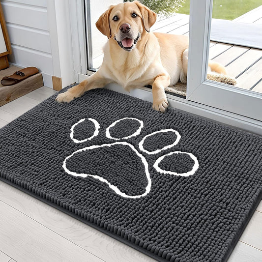 OLANLY Dog Door Mat - Absorbent Non-Slip Mud Mat for Paws | 35x24 Dark Grey Chenille Design