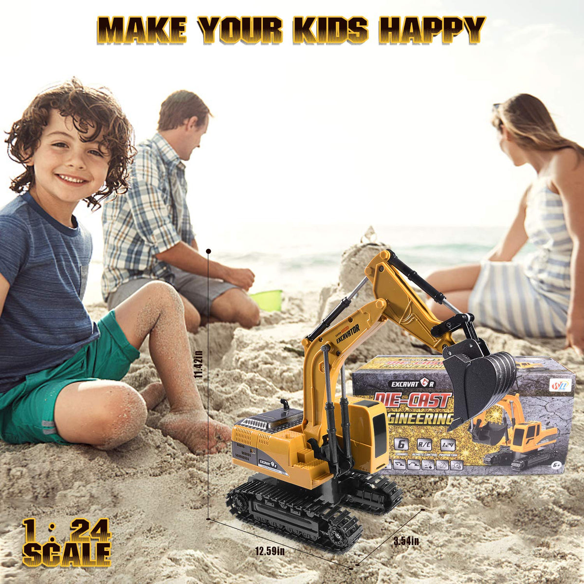 Onadrive Construction Excavator Toy - Kids Toy Engineering Digger Truck, Remote Control Rechargable Hydraulic Car for 3 4 6 7 8 Year Old Boys Girls, Educational Toys for Kids & Children