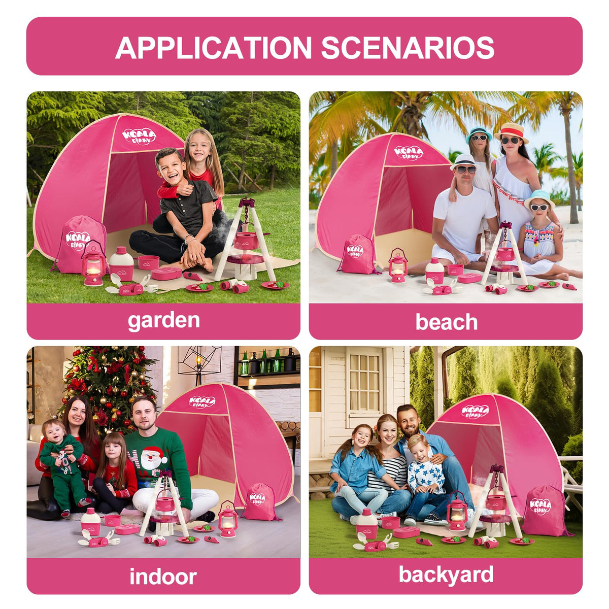 KOALA DIARY Kids Camping Set – an Outdoor Campfire Toy Set Featuring a Tent, Oil lamp, Stove, and More,Gift Idea for Girls Age 3+ Year Old Birthday Christmas
