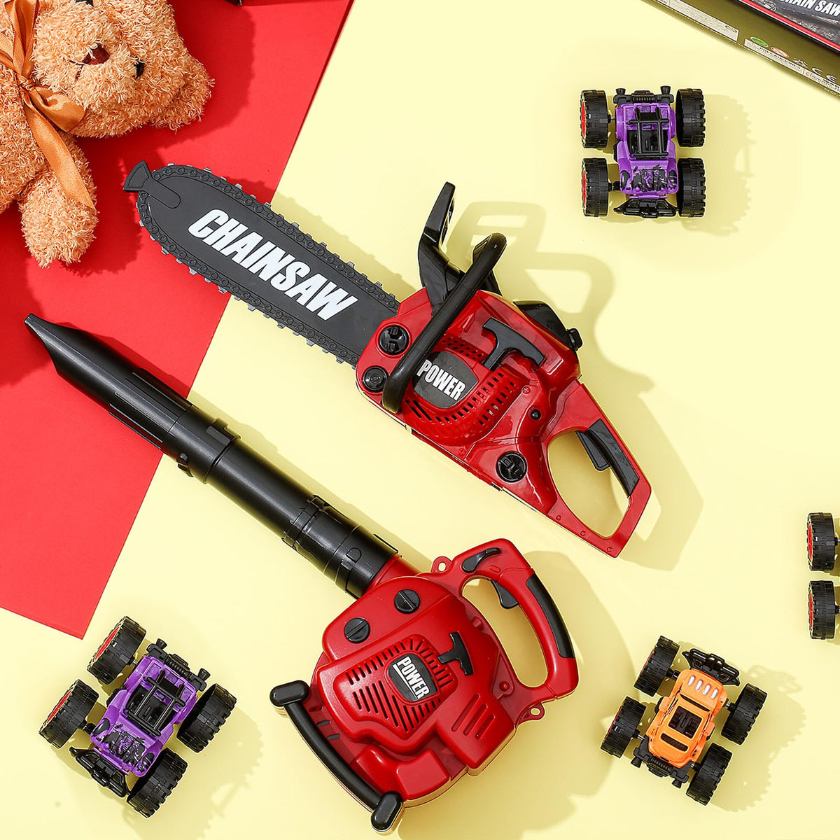 Arrowbash Toy Chainsaw & Kids Leaf Blower Set for Kids, Battery Powered with Sounds, 2 Pcs Gardening Toy Gift for Boys & Girls