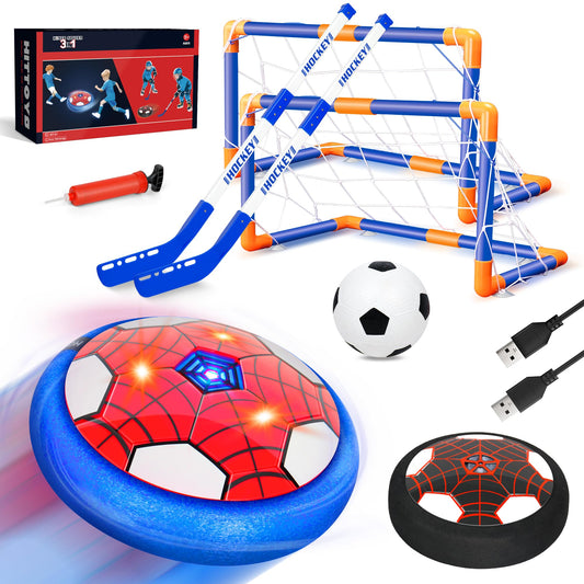 HitToys Hover Soccer Ball Toys Set for Kids, Toddler Hovering Hockey Sets, 3-in-1 Air Floating Soccer Rechargeable Toy with Led Light, Indoor Sports Games Birthday Christmas for Old Boys