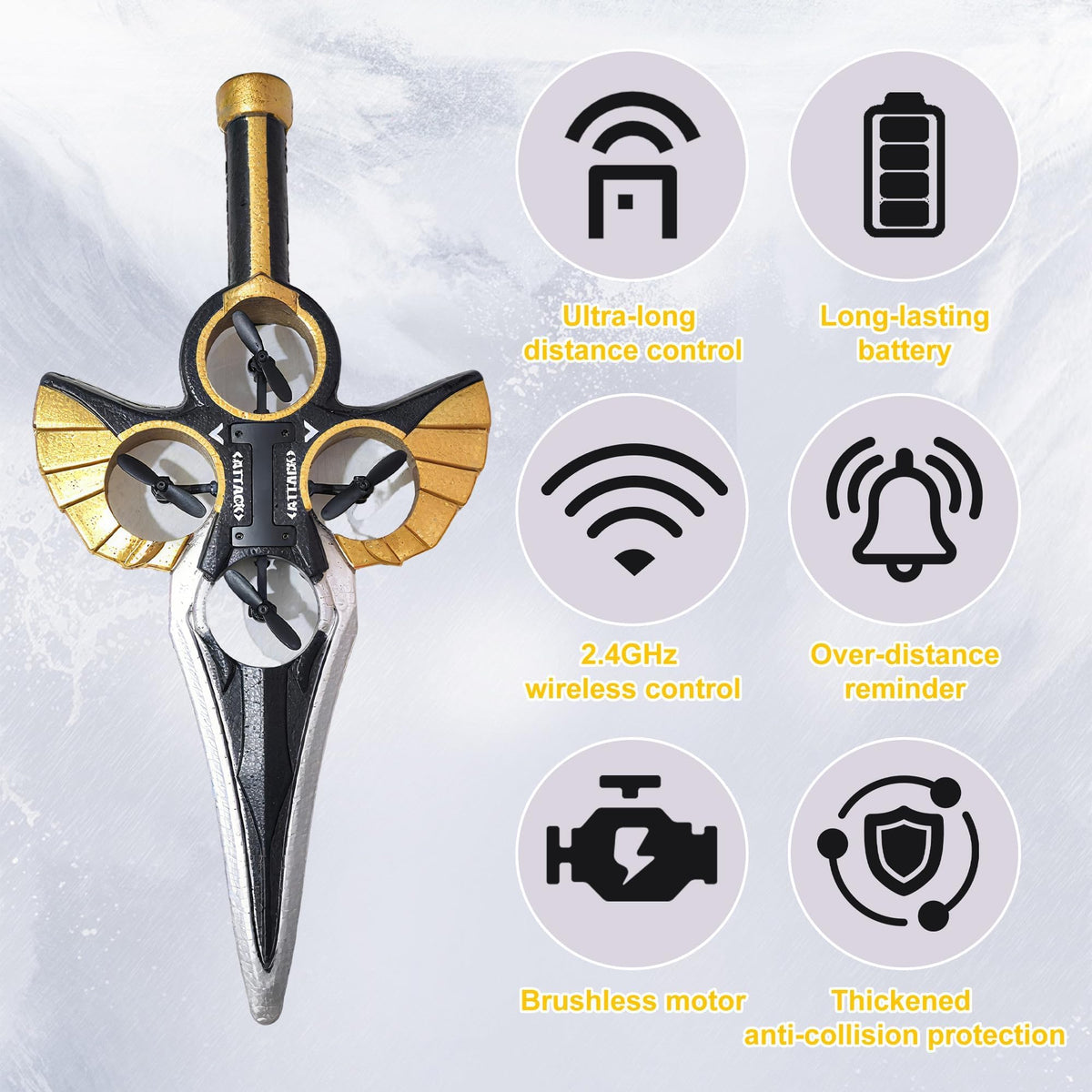 Virellia Flying Sword RC Airplane, Gesture Control Airplane for Kids Adult 8-16, Remote Control Drone Sword with Light, 360° Flip, Gravity Sensing, Stunt Roll, Gifts for Kids Boys Girls, Gold