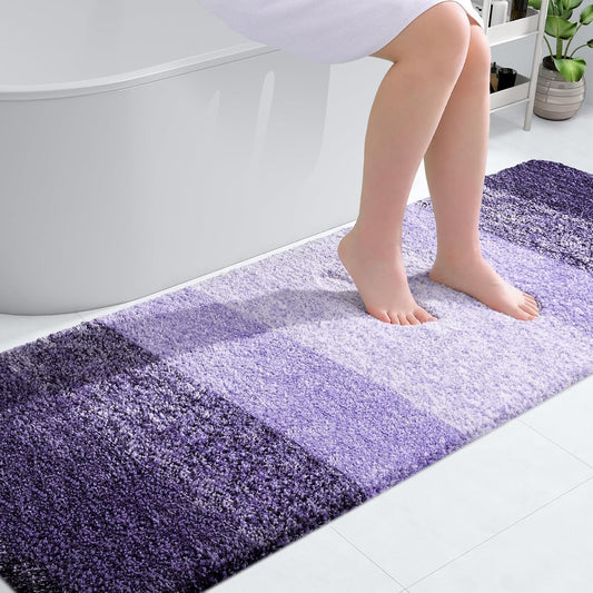 OLANLY Bathroom Runner Rug - Extra Soft Microfiber Mat with Rubber Backing | 70x24 Violet, Quick Dry & Washable
