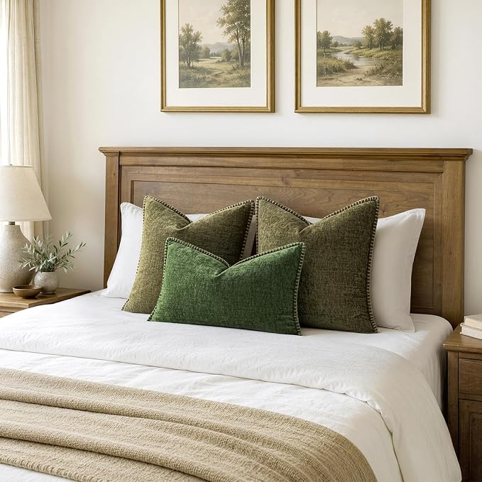 MIULEE Pack of 2 Couch Throw Pillow Covers 18x18 Inch Olive Green Farmhouse Decorative Pillow Covers with Stitched Edge Soft Chenille Solid Dyed Pillow Covers for Sofa Bed Living Room