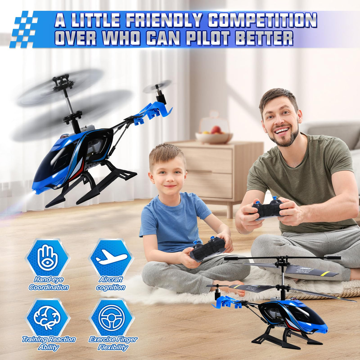 A ALPHA RC Helicopter, 2.4G Remote Control Helicopter with LED Lights, Vigilante, Indoor Outdoor Remote Control Helicóptero Toy for 8 9 10 11 12+ Year Old Boys Gifts, Blue