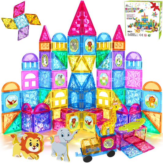 Jasonwell Magnetic Tiles Kids Magnetic Blocks 110PCS Building Sets 3D Magnet Toys Preschool Educational Construction STEM Toy Christmas Birthday Gifts for Toddlers Boys Girls 3 4 5 6 7 8 9 + Year Old