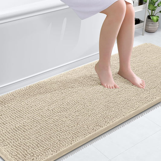 OLANLY Bathroom Runner Rugs - Extra Soft Chenille Bath Mats | Quick-Dry, Machine Washable, 70x24, Sand