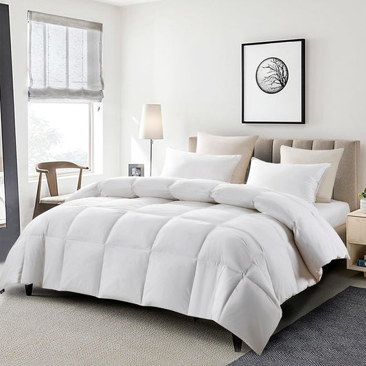 Serta Goose Feather Down Comforter - Hypoallergenic King Size Duvet Insert | 100% Cotton, All-Season Warmth, 106 x 90 Inch White