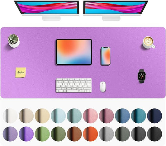 Aothia Faux Leather Desk Mat - Non-Slip PU Leather Desk Blotter, Waterproof Writing Surface, Large Desk Pad for Office & Home (Iris Violet, 55" x 24")