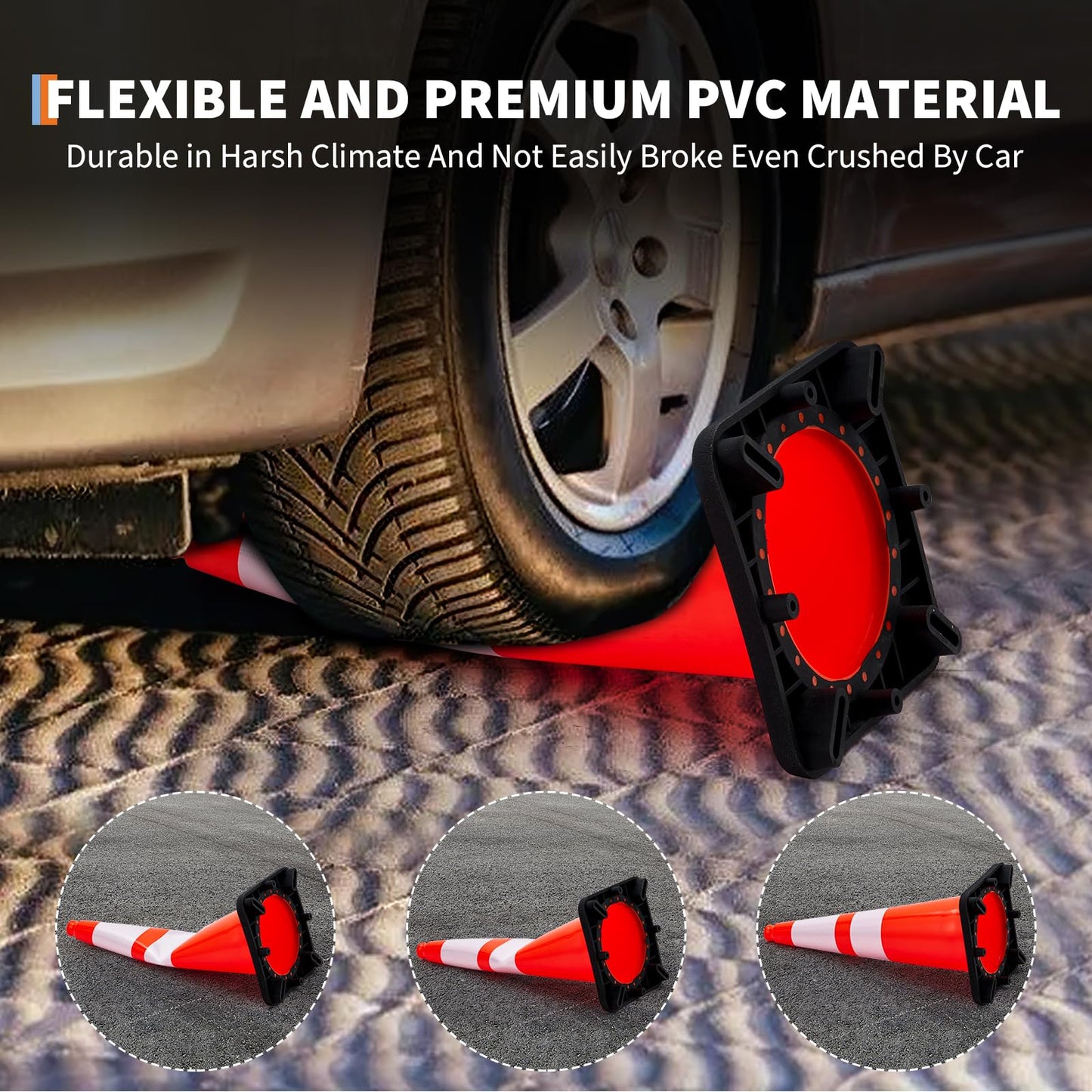 10 Pack 28 Inch Traffic Safety Cones - Parking Cones with Heavy Black Base and Reflective Collars, Orange Safety Cones for Parking Lot, Construction Work, Road Safety Control