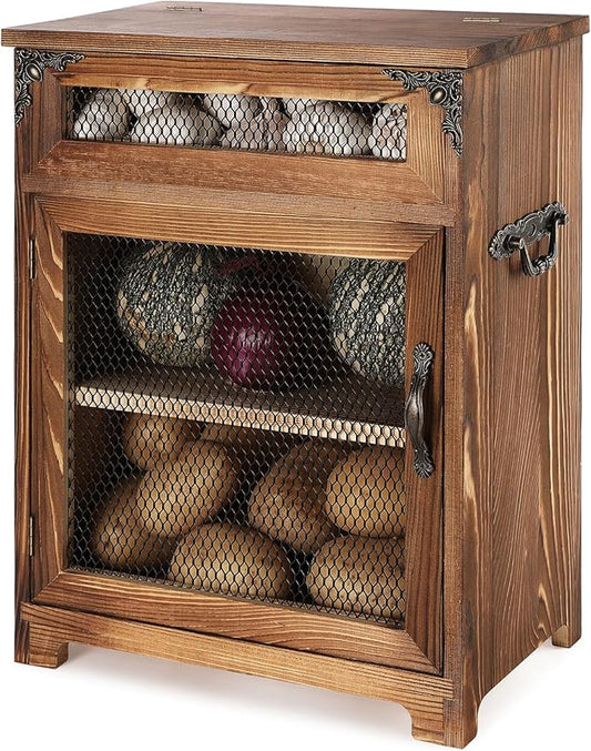 Mini Potato and Onion Storage Bin - Wooden Storage Box for Kitchen Countertops, Vegetable Storage Bins, 12.2" W x 6.5" D x 16" H (Rustic Color)