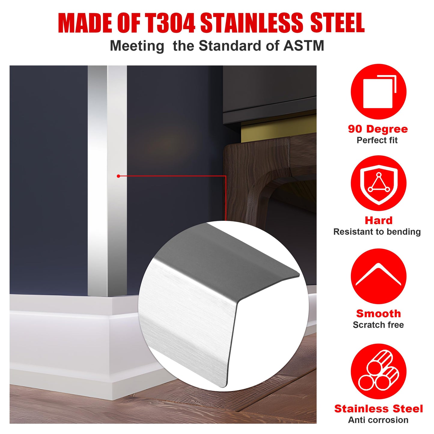 Besino Wall Corner Guards, 1” x 1” x 48”, Metal Wall Corner Protector, 20 Pack for Wall Protection and Decoration, 20 Ga/ 1MM Thickness, T304 Stainless Steel Corner Guard with 90-Degree Angle