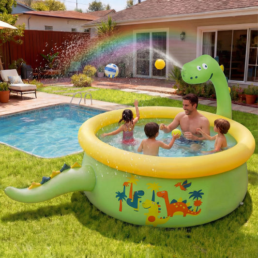 Tasdurian Dinosaur Inflatable Kiddie Pool Splash Pads for Toddlers Kids Splash Pads with Sprinkler Outdoor Blow up Mat Baby Dinosaur Play Swimming Pool for Backyard Garden, 69 x 24 in