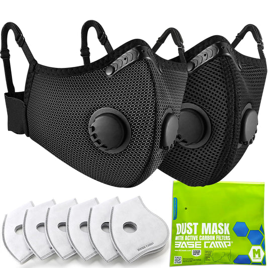 BASE CAMP Silver and Black Upgrade M Plus Dust Mask, Reusable Respirator Face Mask with 6 Activated Carbon Filters, Safety Work Masks for Woodworking, Construction, Yard Lawn Paint, Dust