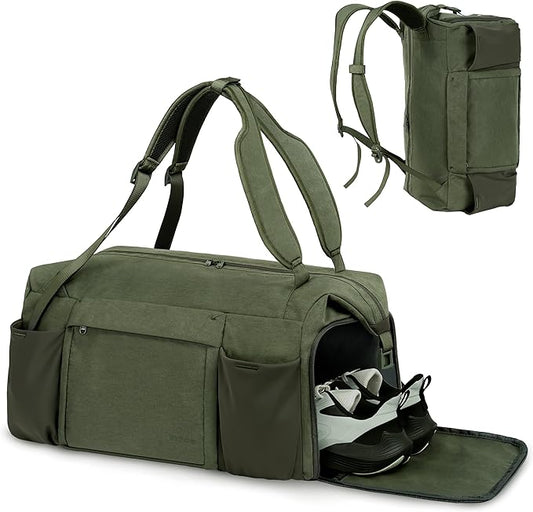 Gym Bag for Men with Shoes Compartment and Wet Pocket Convertible Duffle Bag and Gym Backpack Waterproof Sports Bags for Men with 2 Bottle Holders Weekender Overnight Bag-Dark Green