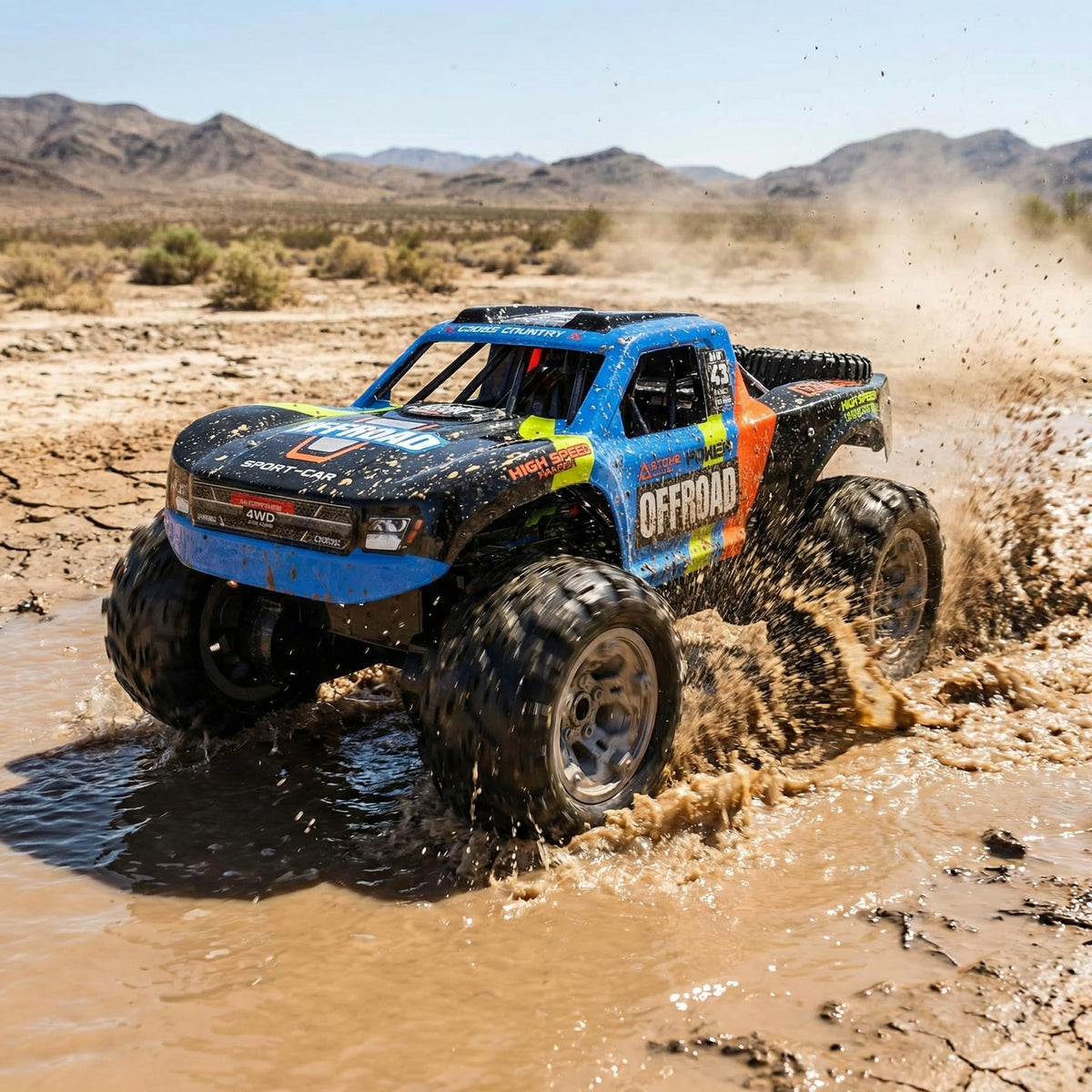 KB KAIBO Q205 1:12 Large Amphibious Remote Control Car - Waterproof RC Monster Truck with Waterproof Controller & 2 Modular Batteries for 60+ Min Play, 7.4V 4WD All Terrain Toy for Kids Adults-Blue
