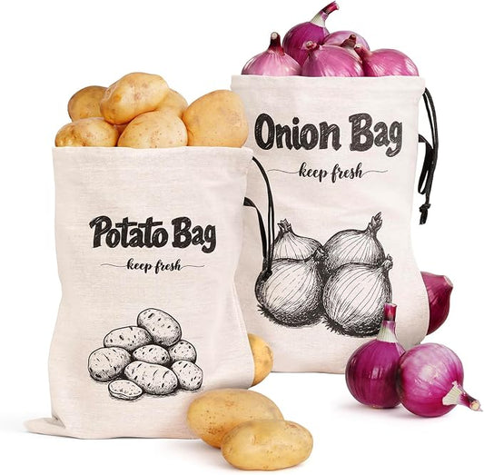 Onion Bag, Potato Bag, Vegetable Storage Bags, Reusable 8-Pound Potatoes Storage Bags With Light-Blocking Liner, Drawstring Closure & Side Access For Vegetable Keep Fresh 16"x11.4"(2Pack)