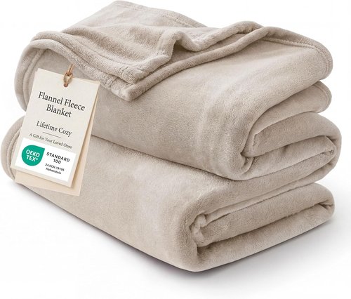 Bedsure GentleSoft Fleece Throw Blanket - Cozy Lightweight Plush Sofa Blanket, Oxford Tan, 50x70 Inches