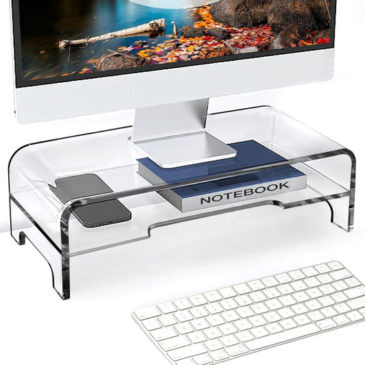 2 5.5 Inches AMT Clear Acrylic Monitor Stand Riser Tier, High Clear Computer Desk Organizer Shelf for Multi Media PC