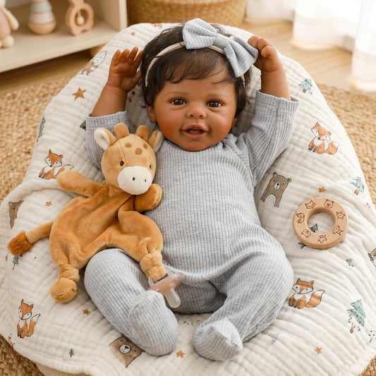 SCOM Realistic Reborn Baby Dolls - 18 Inch Black Real Life Baby Girl, African American Doll with Soft Vinyl Body, Lifelike Newborn Hispanic Brown Toddler with Accessories for Kids Age 3+ Gift