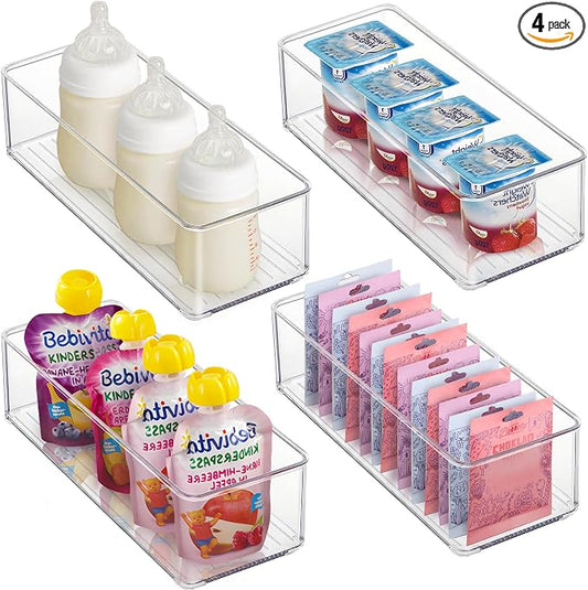 Heyuzb 4 PACK Freezer Organizer Bins Clear Stackable Storage Bins for Fridge Organization and Storage