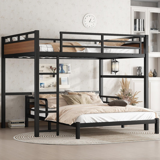 Bellemave Queen Over Queen Bunk Bed with Headboard and Full Length Guardrail, Separable Bunk Bed Queen Size, Heavy Duty Bunk Beds Can Turns Into Loft Bed and Platform Bed, Walnut
