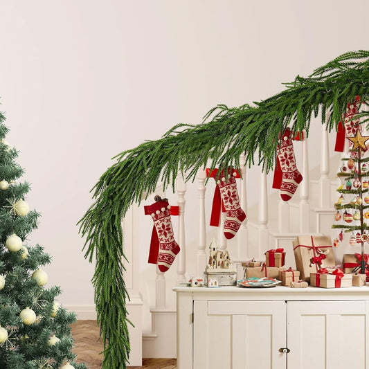 Norfolk Pine Garland - 9 Ft Realistic Faux Pine for Holiday Decor | Perfect for Mantle & Table