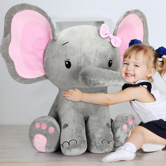 Jenaai Giant Plush Elephant Stuffed Animal Gifts for Kids Soft Large Pink Gray Elephant for Baby Shower Gender Reveal Party Decorations Birthday Baptism Gifts Friend Sister, 24 Inch