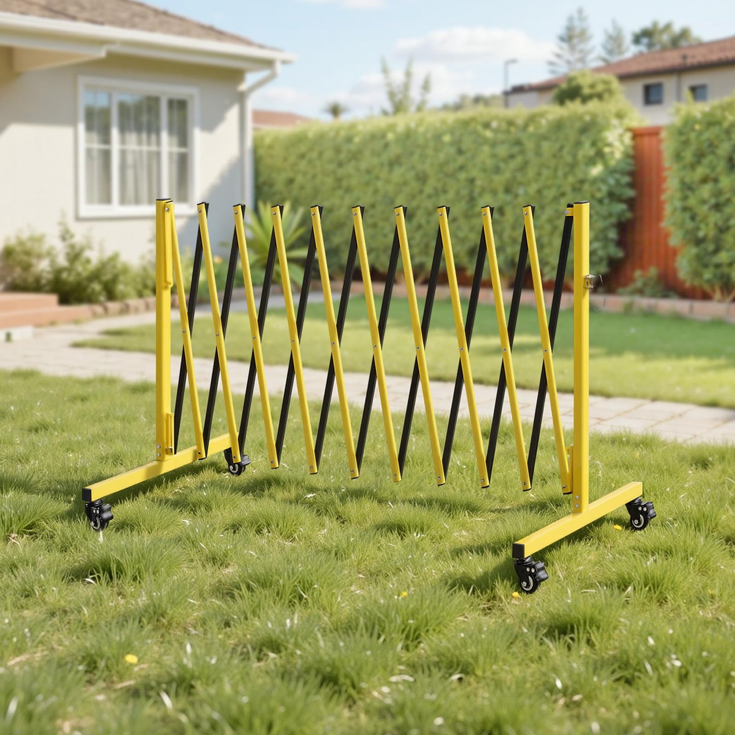 VEVOR Industrial Expandable Barricade, 13FT Expandable Safety Barrier, Flaxible Mobile Barricade with Locking Casters, Portable Folding Security Gate Traffic Fence for Driveway Warehouse Elevator