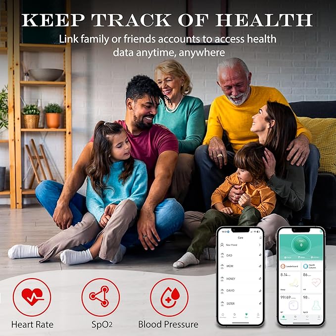 Smart Health Ring for Women Men Fitness Tracker with Heart Rate, Blood Oxygen, Blood Pressure, Sleep Monitoring, Step Counting, IP68 Waterproof for iPhone and Android, No APP Fee, Gold 6
