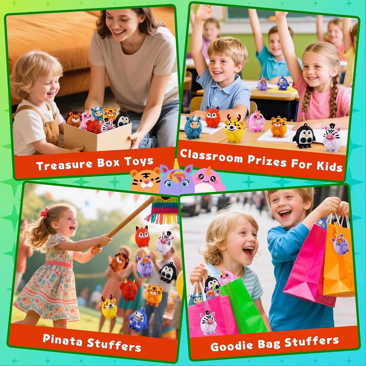 ChildFun 12 PCS Party Favors for Kids, Silicone Animal Pop Fidget Toys with Suction, Birthday Gifts for Boy Girls, Treasure Box Toys, Goodie Bag Stuffers, Prizes for Kids, Pinata Stuffers