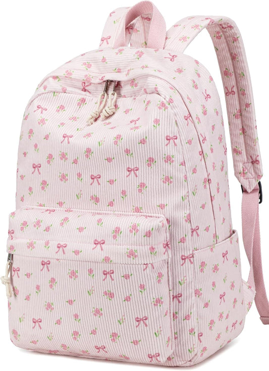 Backpack 17 inch Floral-1) BTOOP School for Girls Teens Large Corduroy Bookbag Lightweight Casual High School College