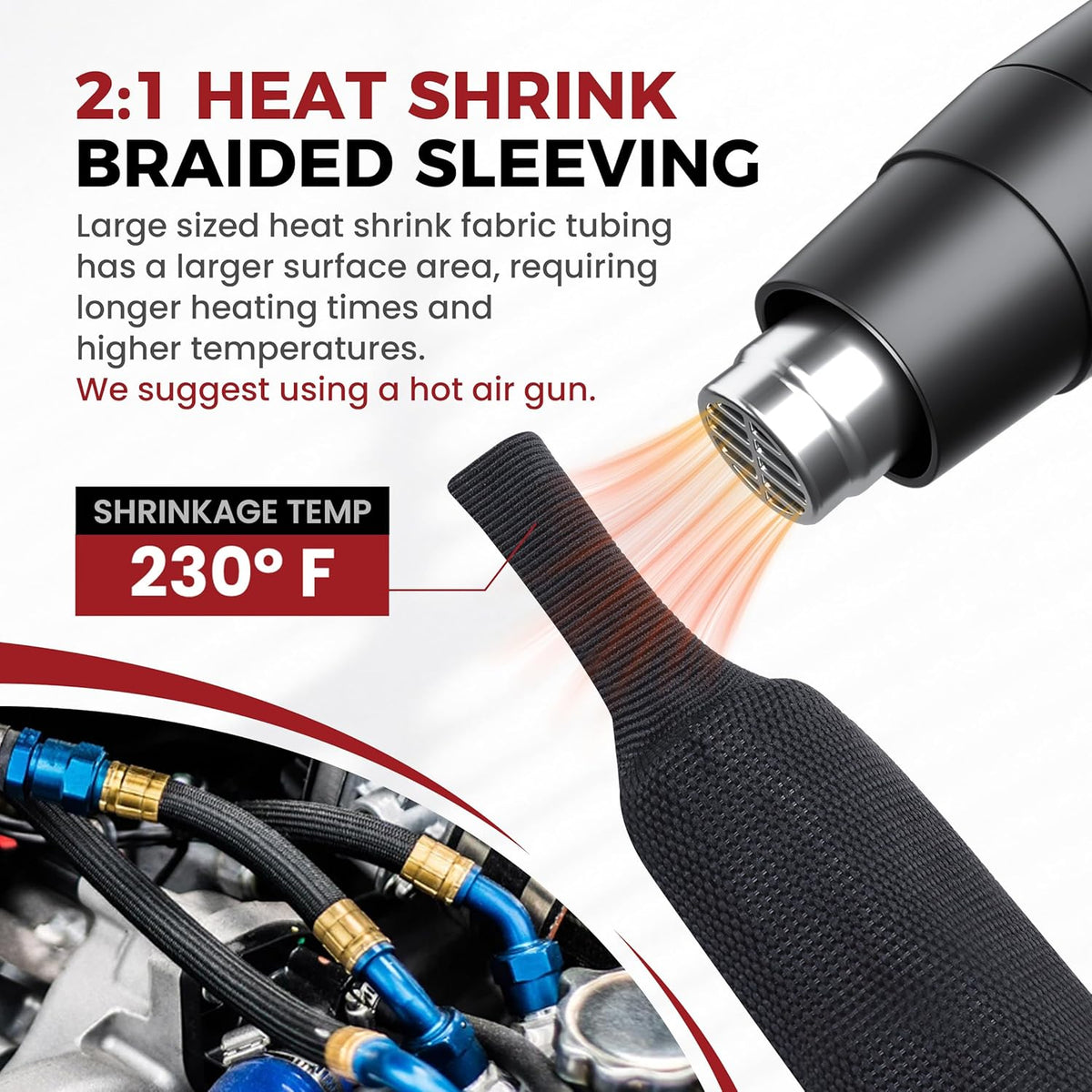 BuyUneed 2:1 (1/2" 16ft) Braided Sleeving Shrinkable Fabric Heat Shrink Tubing- Abrasion Protection Flexibility Wiring