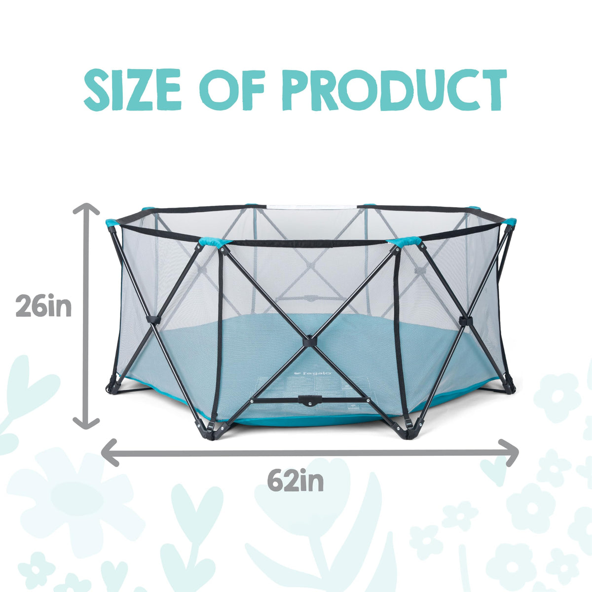 Regalo Safety My Play Deluxe Extra Large Baby Playpen & Portable Play Yard, Foldable 8-Panel Indoor Outdoor Playpen for Babies & Toddlers, Mesh Sides, Washable Nylon Bottom, 62", Aqua/Black
