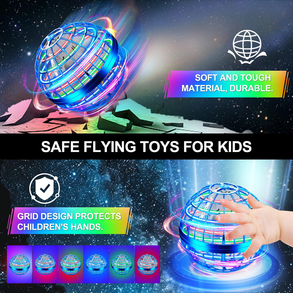 Vantexi Flying Orb Ball Toy,2026 Upgraded Parachute LED,Magic Hand Controlled Flying Gravity Ball,Cosmic Globe Boomerang,Cool Christmas Birthday Gift for 6 7 8 9 10+ Year Old Boys Girls-Blue & Purple