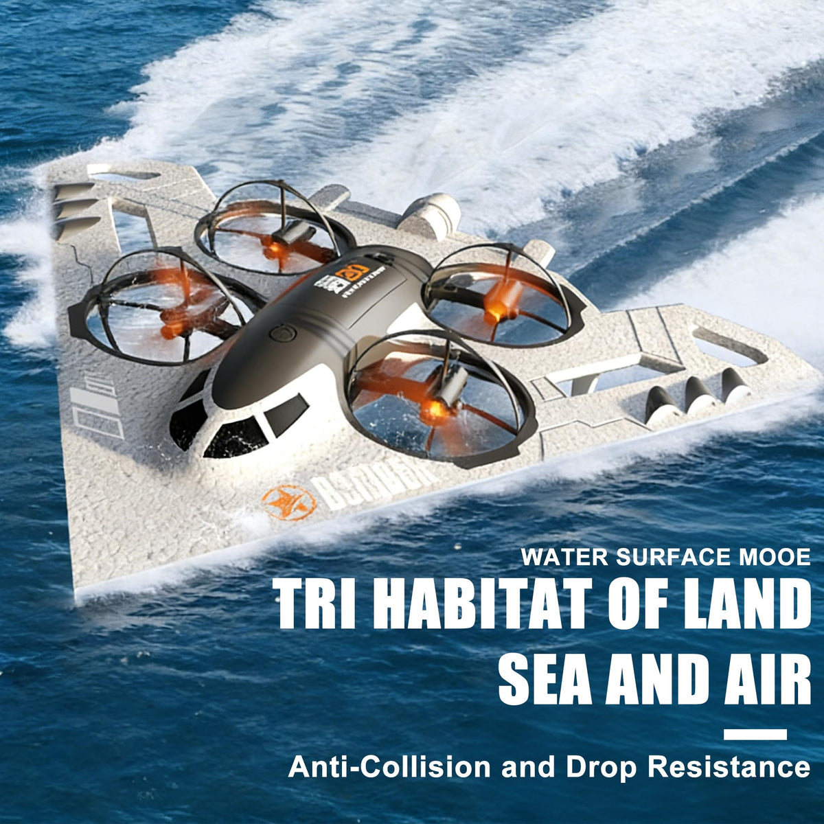Virellia 3-in-1 RC Drone for Land Sea Air, H20 Remote Control Bomber RC Airplane with Cool Lights, 360° Flip, 3 Driving Mode and Collision Protection, Foam RC Drone Toy Gift for Boy Girl, Silver