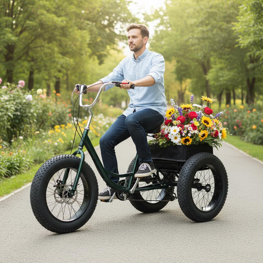 20 Inch Adult Tricycle 7 Speed, Fat Tire Trike Drift Tricycle with Double Disc Brake, High Carbon Steel 3 Wheel Bike for Seniors Adults 450 Lbs Capacity Shopping Basket Cruiser Bicycle (Black)